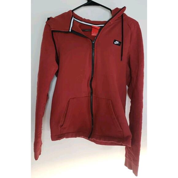 Nike Full Zip Hooded Pocket Sweatshirt Womens Small Red 0433 - Picture 1 of 12